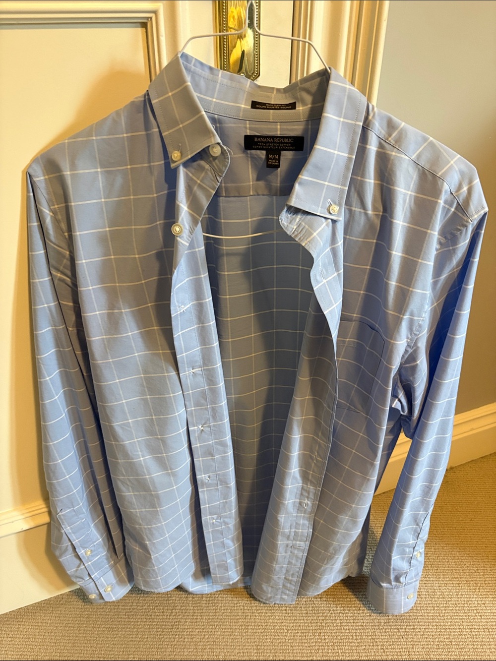 Banana Republic Light Blue Windowpane Button-Down Dress Shirt